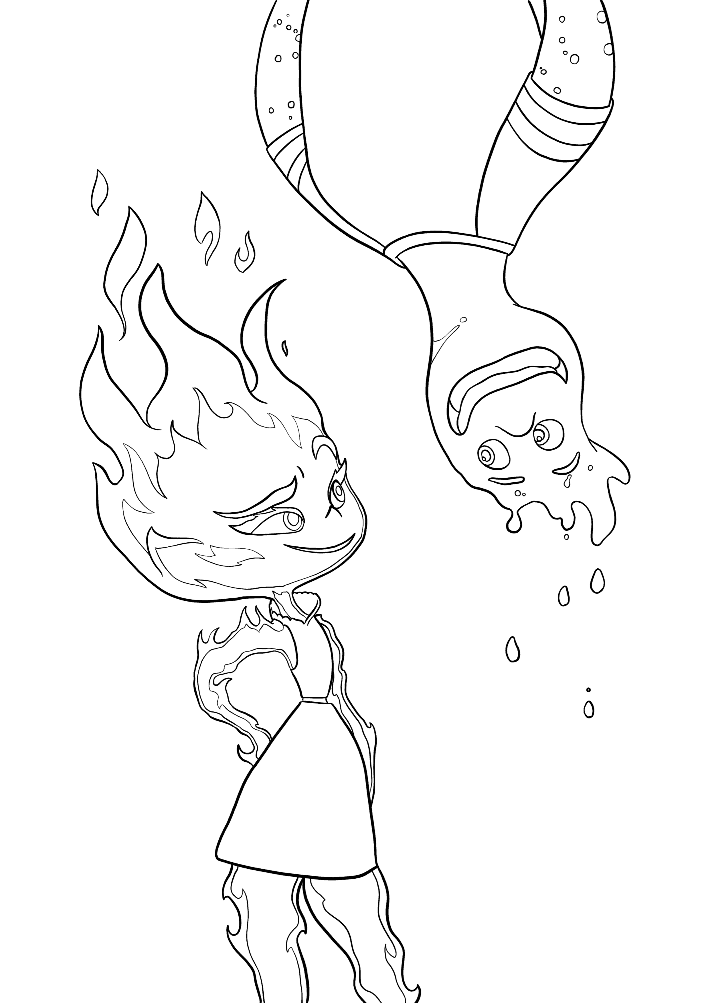 Elemental Ember and Wade coloring page