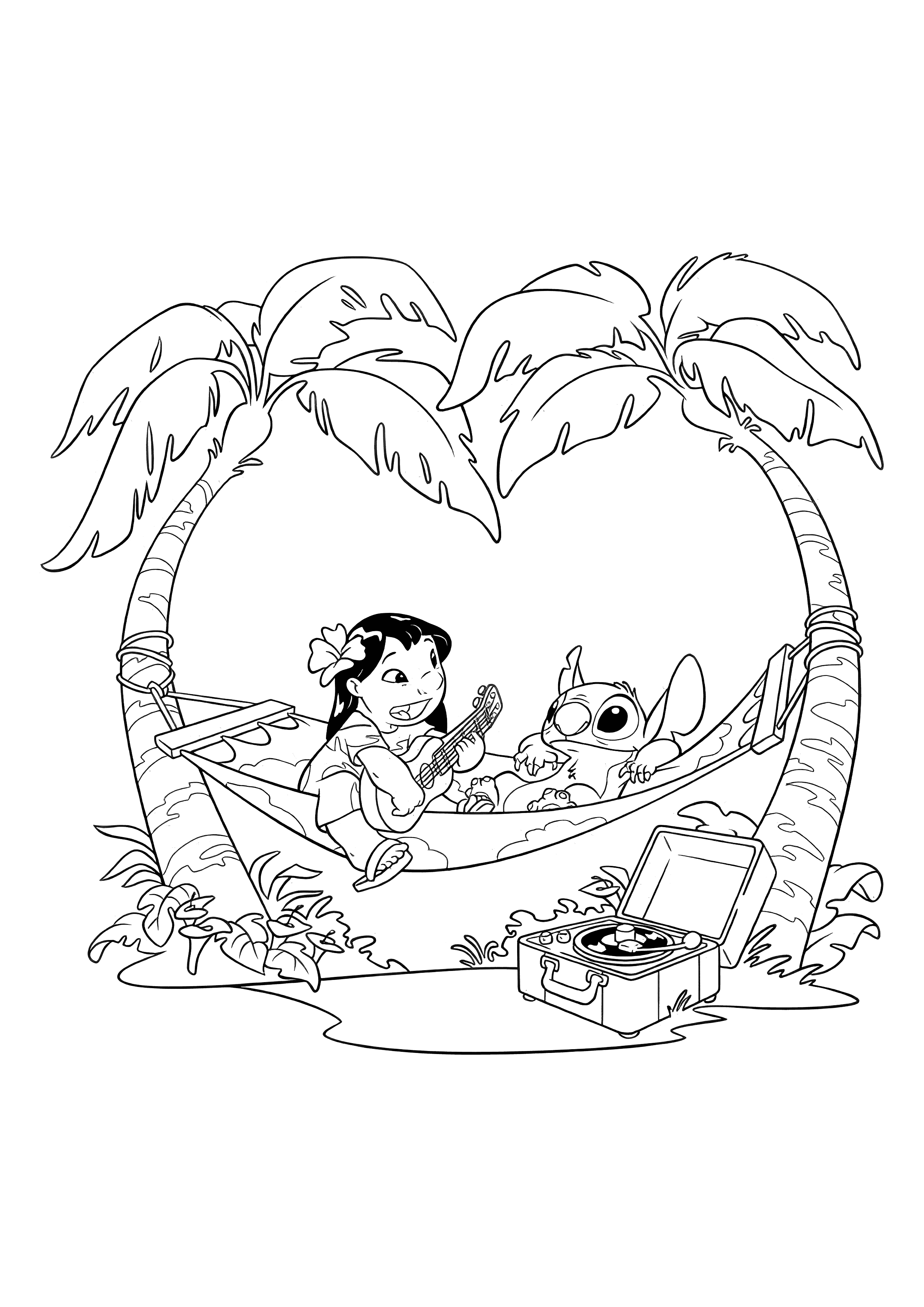 Lilo & Stitch - Hammock music time coloring page