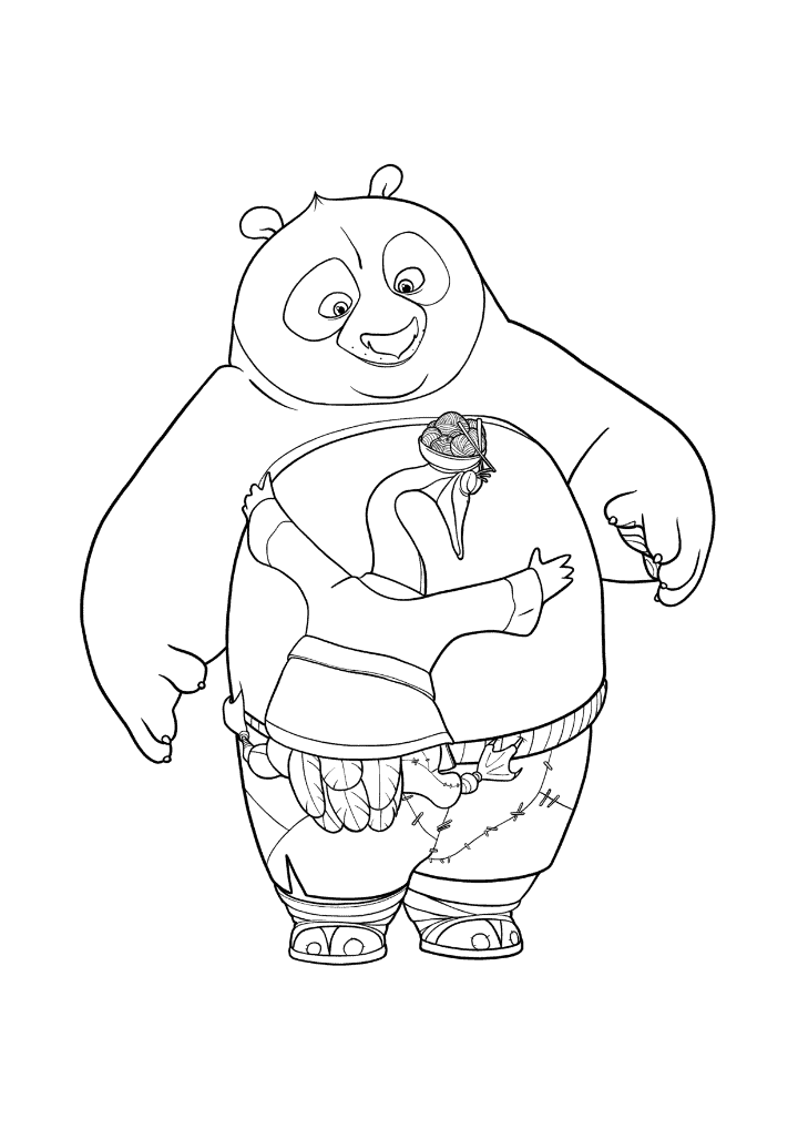 Kung Fu Panda Mr. Ping hugging Po coloring page